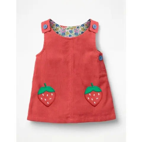 VGUC Vintage Mini Boden Strawberry Pockets Cord Pinnie