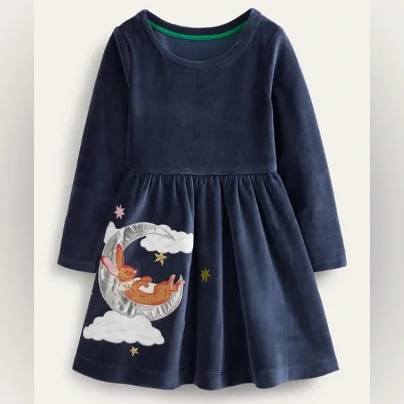 NWOT Mini Boden Twirly Velour Appliqué Dress
