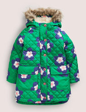 Load image into Gallery viewer, NWT Mini Boden Green Floral Longline Quilted Jacket
