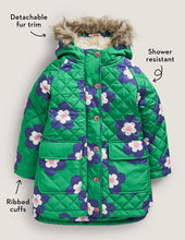 Load image into Gallery viewer, NWT Mini Boden Green Floral Longline Quilted Jacket
