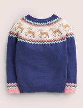 Load image into Gallery viewer, NWT Mini Boden Navy Reindeer Fair Isle Christmas Cardigan
