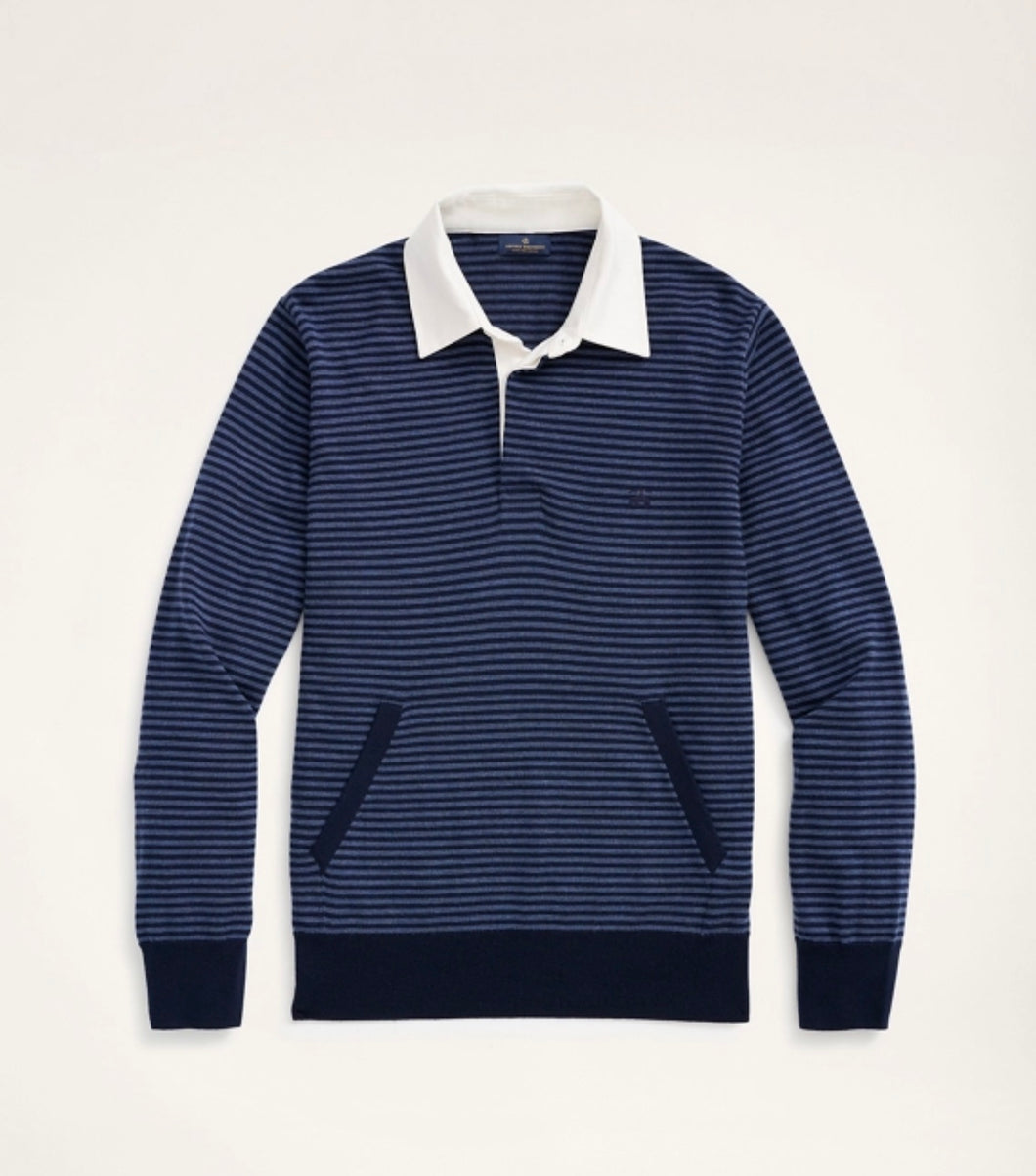 NWT Brooks Brothers 100% Merino Wool Stripe Polo Men's Sweater