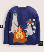 Load image into Gallery viewer, NWT Mini Boden Big Appliqué Campfire T-shirt
