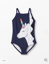 Load image into Gallery viewer, NWOT Hanna Andersson Sunblock Unicorn Ruffle Swimsuit 2Y/85cm
