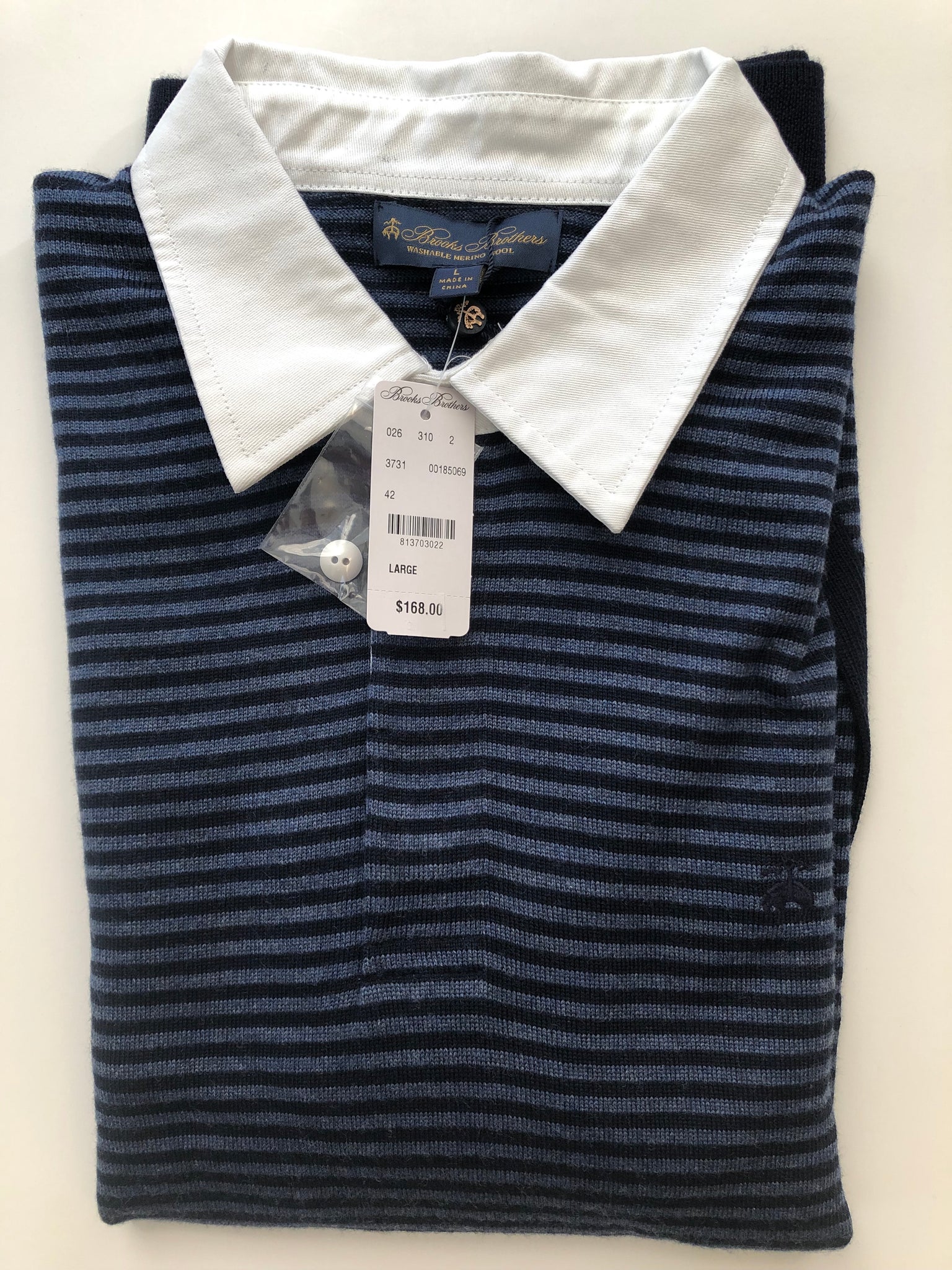 NWT Brooks Brothers 100% Merino Wool Stripe Polo Men's Sweater