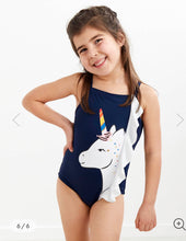 Load image into Gallery viewer, NWOT Hanna Andersson Sunblock Unicorn Ruffle Swimsuit 2Y/85cm
