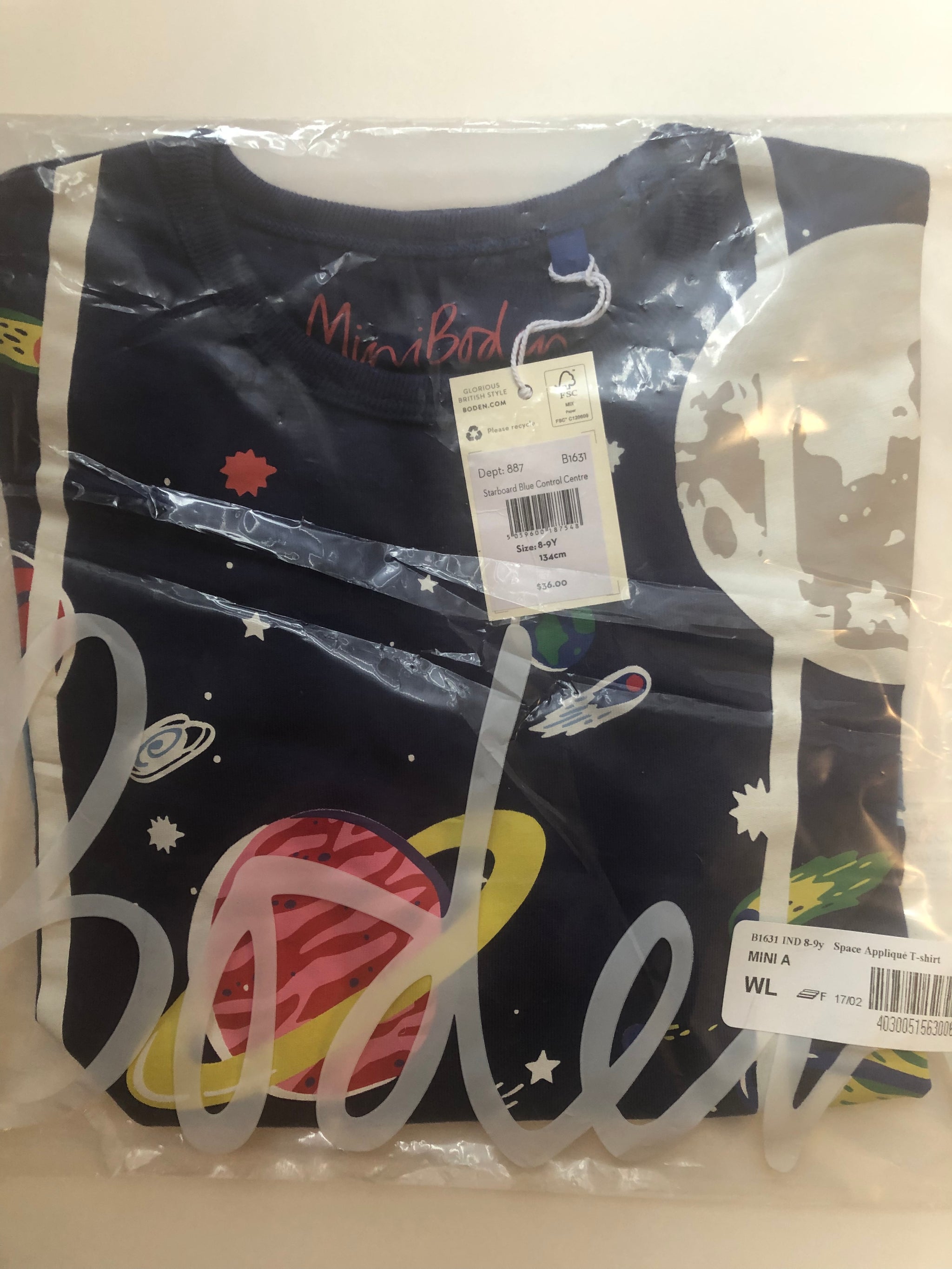 Chemise Mini Boden Espace Dorée Et Blanche Neuve Avec étiquettes Taille 9-10 Ans
